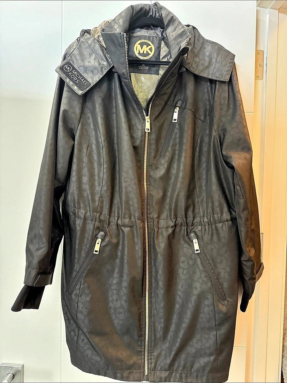 Michael Kors Hooded Leopard-Print Anorak Jacket Black 2X